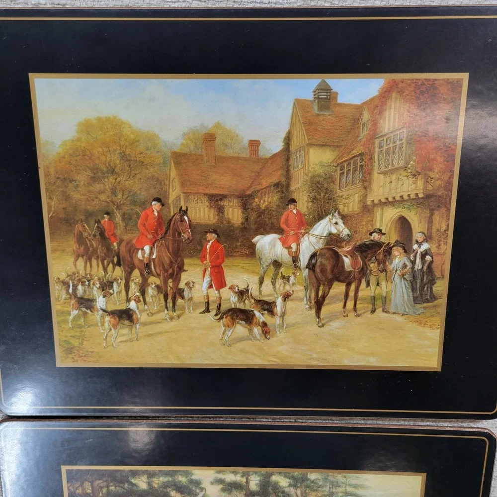 VTG Pimpernel Tally Ho Placemats Set 4 Fox Hunt Cork Back Horses England Hunting
